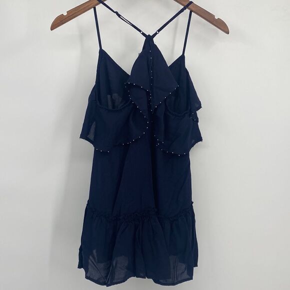 Free People Navy Racerback Tank Top Beaded and Ruffled Small - Picture 8 of 8